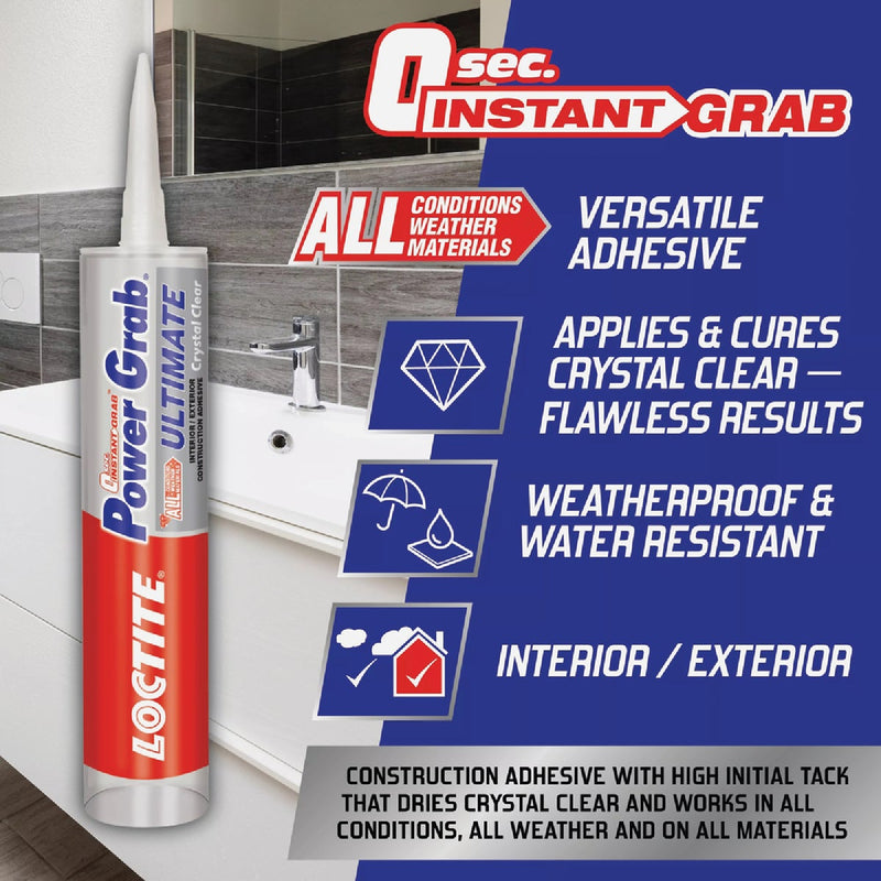 LOCTITE Power Grab 9 Oz. Crystal Clear Ultimate Construction Adhesive