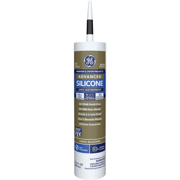 GE Advanced Silicone Window & Door Sealant, Black, 10.1  Oz. Cartridge