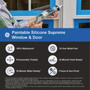 GE Supreme Paintable Silicone Window & Door Sealant, White, 9.5 Oz. Cartridge