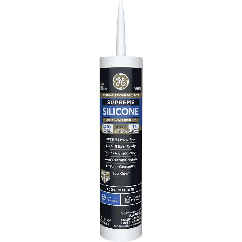 GE Supreme Silicone Window & Door Sealant, White, 10.1  Oz. Cartridge
