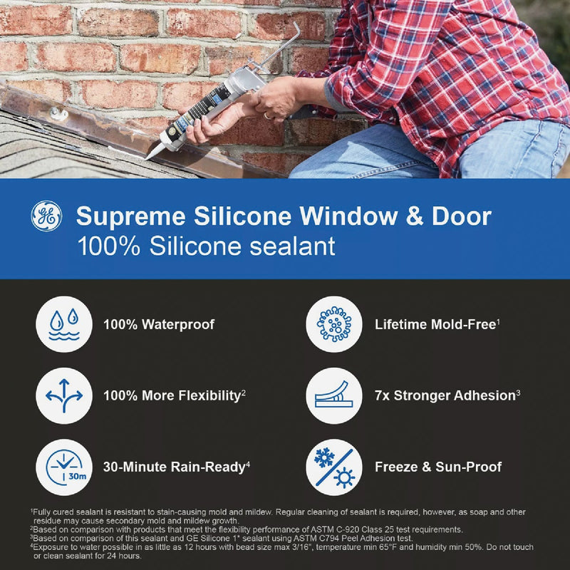 GE Supreme Silicone Window & Door Sealant, White, 10.1  Oz. Cartridge