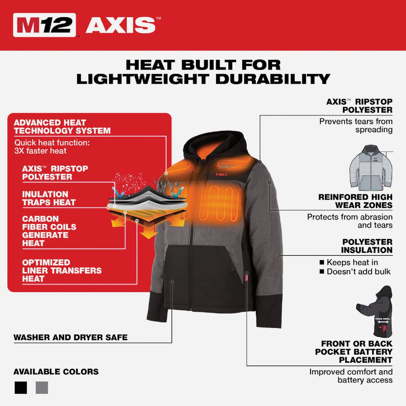 Milwaukee M12 AXIS Men's Gray Cordless Heated Jacket Kit, XL