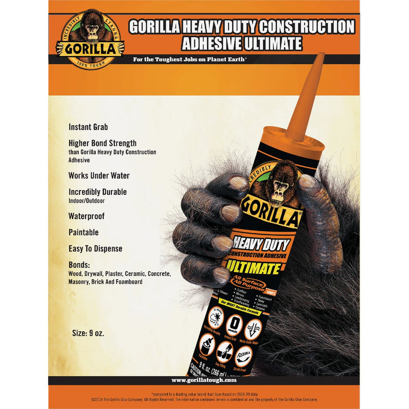 Gorilla 9 Oz. Heavy Duty Ultimate Construction Adhesive