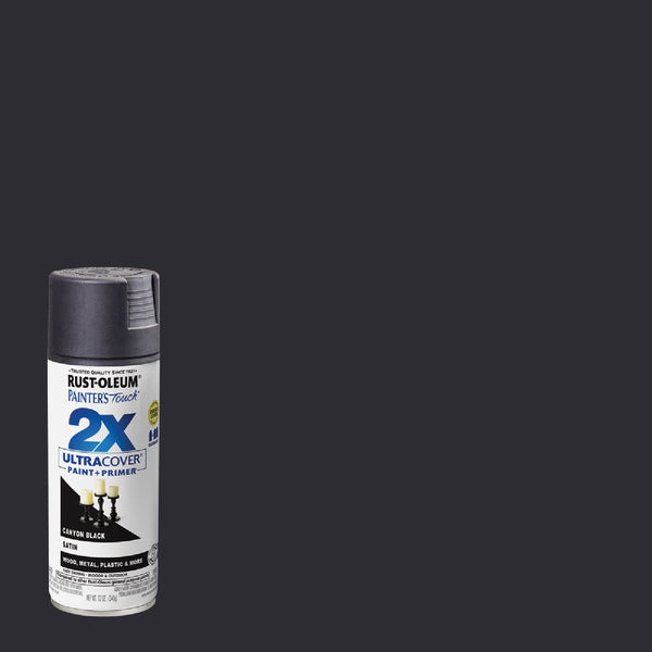 Rust-Oleum Painter's Touch 2X Ultra Cover 12 Oz. Satin Paint + Primer Spray Paint, Canyon Black