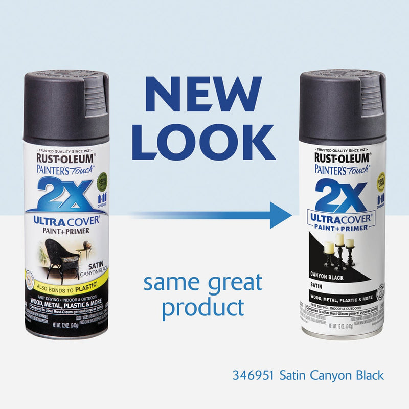 Rust-Oleum Painter's Touch 2X Ultra Cover 12 Oz. Satin Paint + Primer Spray Paint, Canyon Black