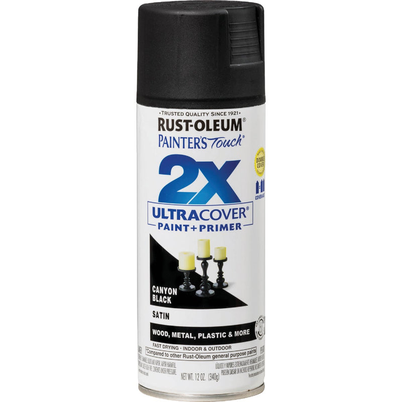 Rust-Oleum Painter's Touch 2X Ultra Cover 12 Oz. Satin Paint + Primer Spray Paint, Canyon Black