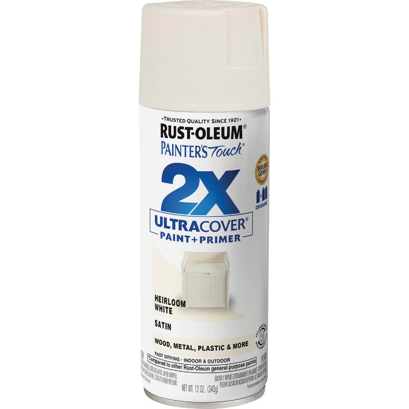 Rust-Oleum Painter's Touch 2X Ultra Cover 12 Oz. Satin Paint + Primer Spray Paint, Heirloom White