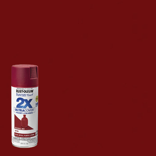 Rust-Oleum Painter's Touch 2X Ultra Cover 12 Oz. Satin Paint + Primer Spray Paint, Colonial Red