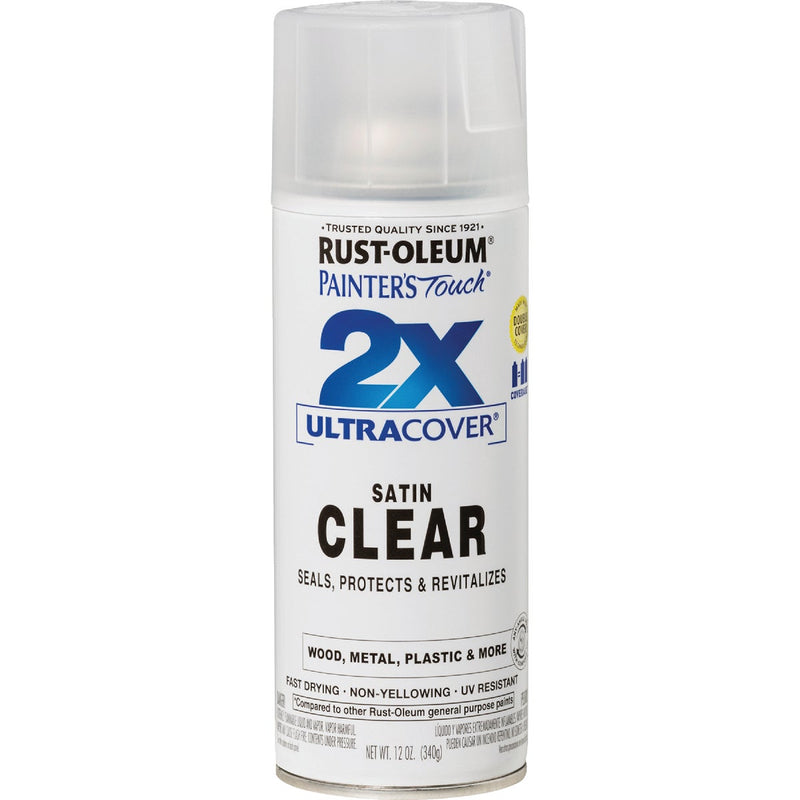 Rust-Oleum Painter's Touch 2X Ultra Cover Clear 12 Oz. Satin Finish Spray Paint, Clear