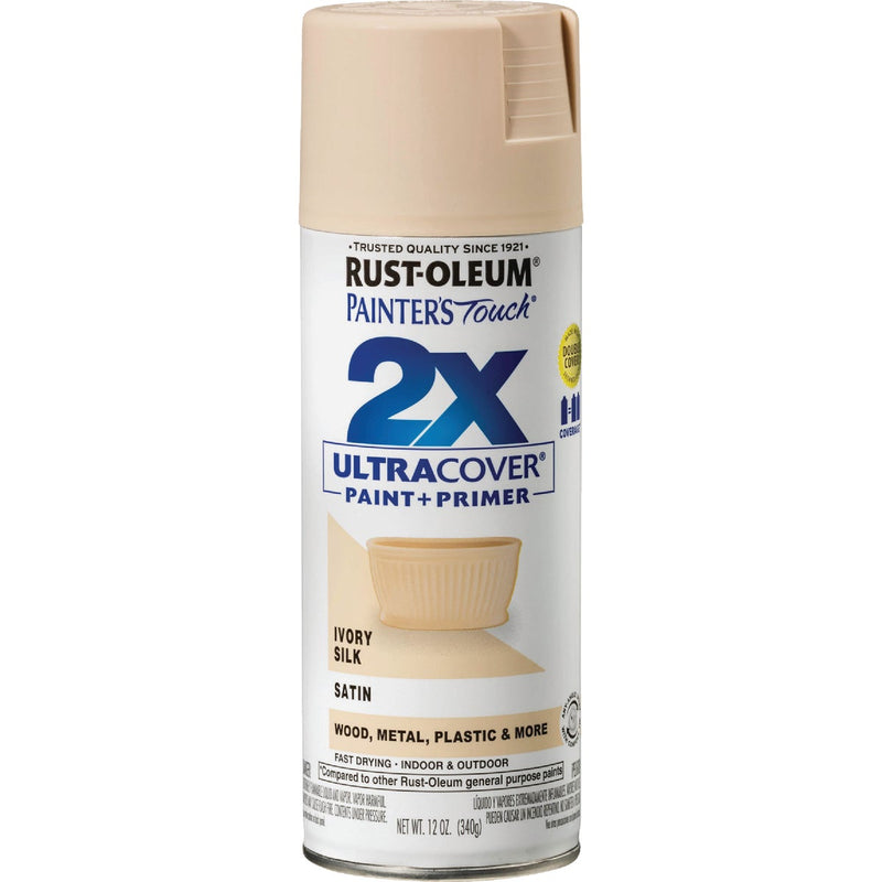 Rust-Oleum Painter's Touch 2X Ultra Cover 12 Oz. Satin Paint + Primer Spray Paint, Ivory Silk