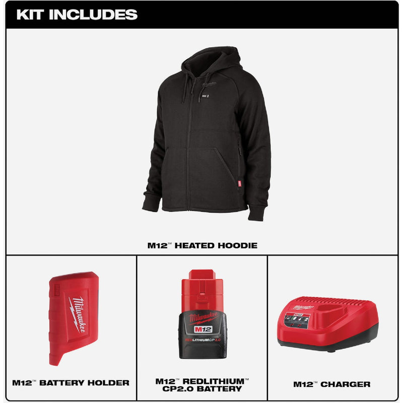 Milwaukee M12 2XL Black Cordless Heated Hoodie Kit, 2XL