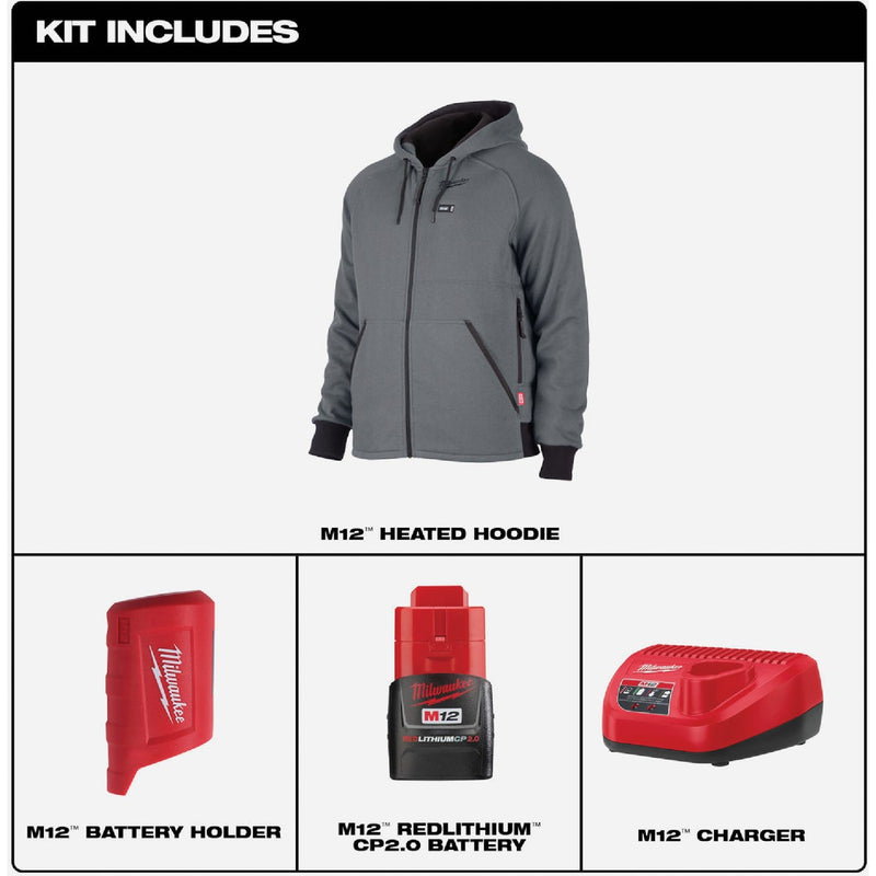 Milwaukee M12 Men's Gray Cordless Heated Hoodie Kit, XL