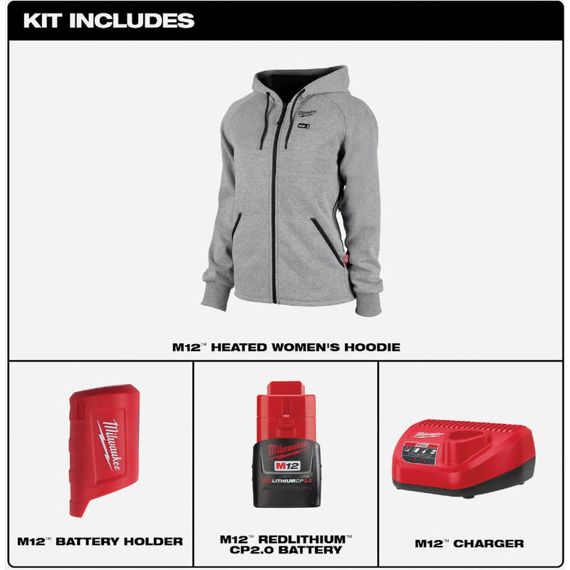 Milwaukee M12 Women's Gray Cordless Heated Hoodie Kit, M