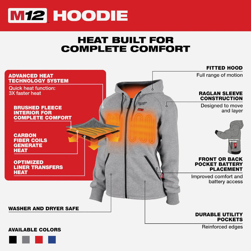 Milwaukee M12 Women's Gray Cordless Heated Hoodie Kit, L