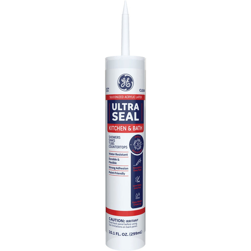 GE Siliconized Acrylic Multipurpose Kitchen & Bath Sealant, Clear, 10 Oz. Cartridge