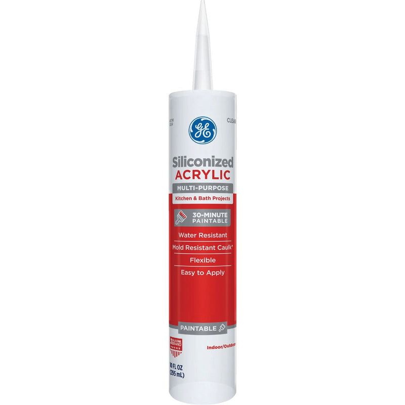 GE Siliconized Acrylic Multipurpose Kitchen & Bath Sealant, Clear, 10 Oz. Cartridge