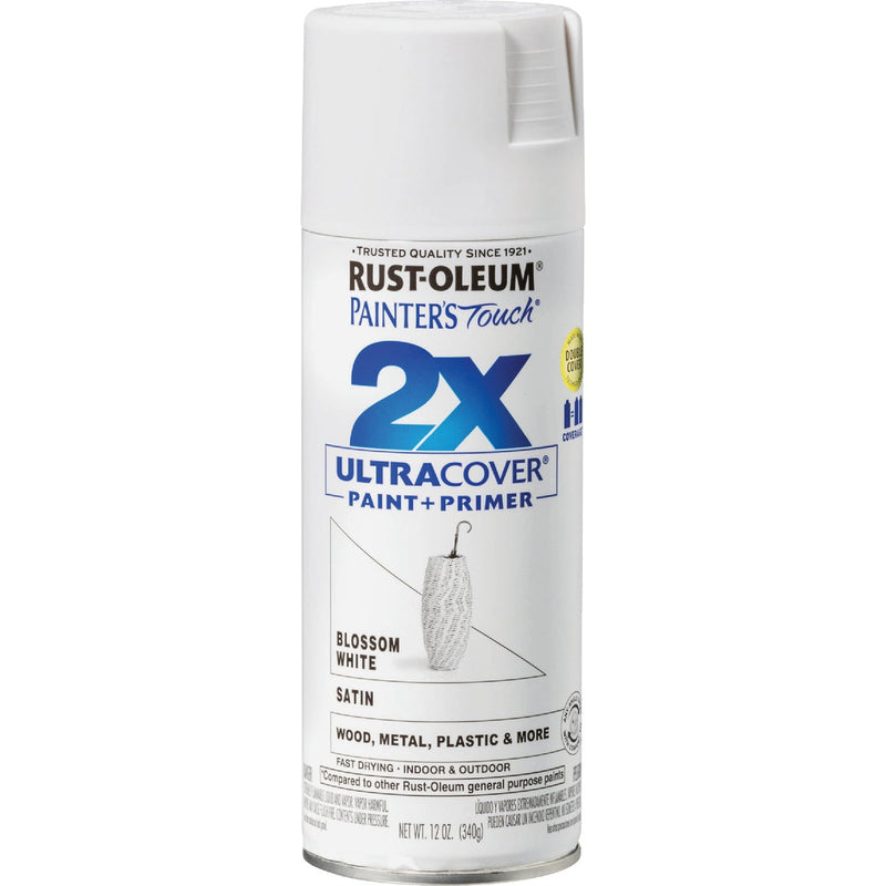 Rust-Oleum Painter's Touch 2X Ultra Cover 12 Oz. Satin Paint + Primer Spray Paint, Blossom White