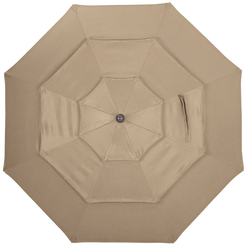 Outdoor Expressions 9 Ft. 3-Tier Tilt/Crank Tan Patio Umbrella