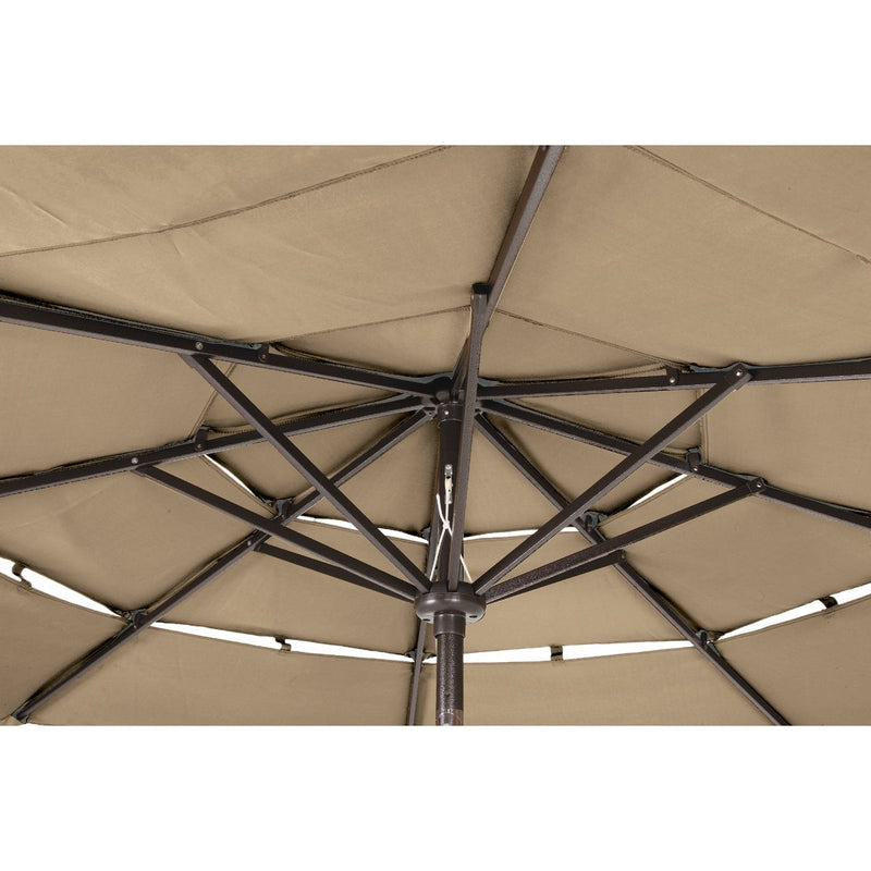 Outdoor Expressions 9 Ft. 3-Tier Tilt/Crank Tan Patio Umbrella