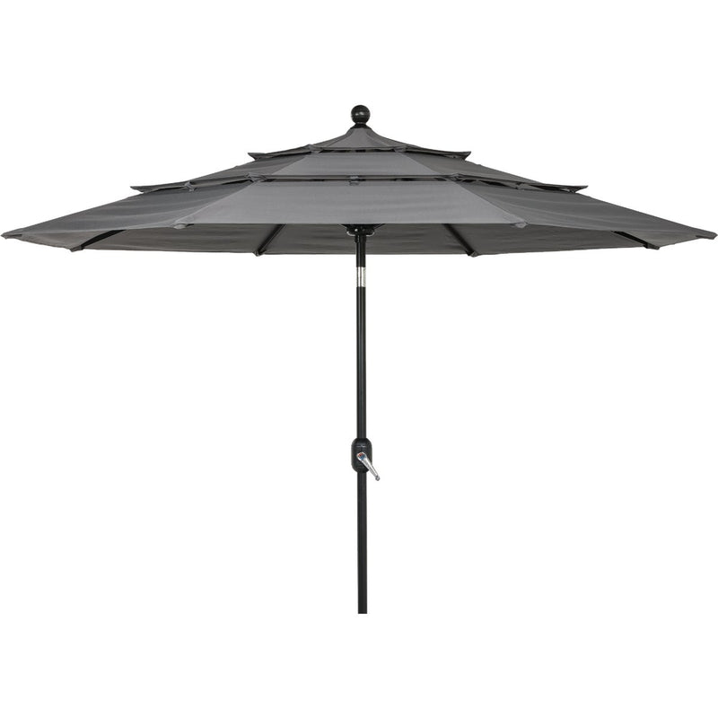 Outdoor Expressions 9 Ft. 3-Tier Tilt/Crank Smoke Gray Patio Umbrella