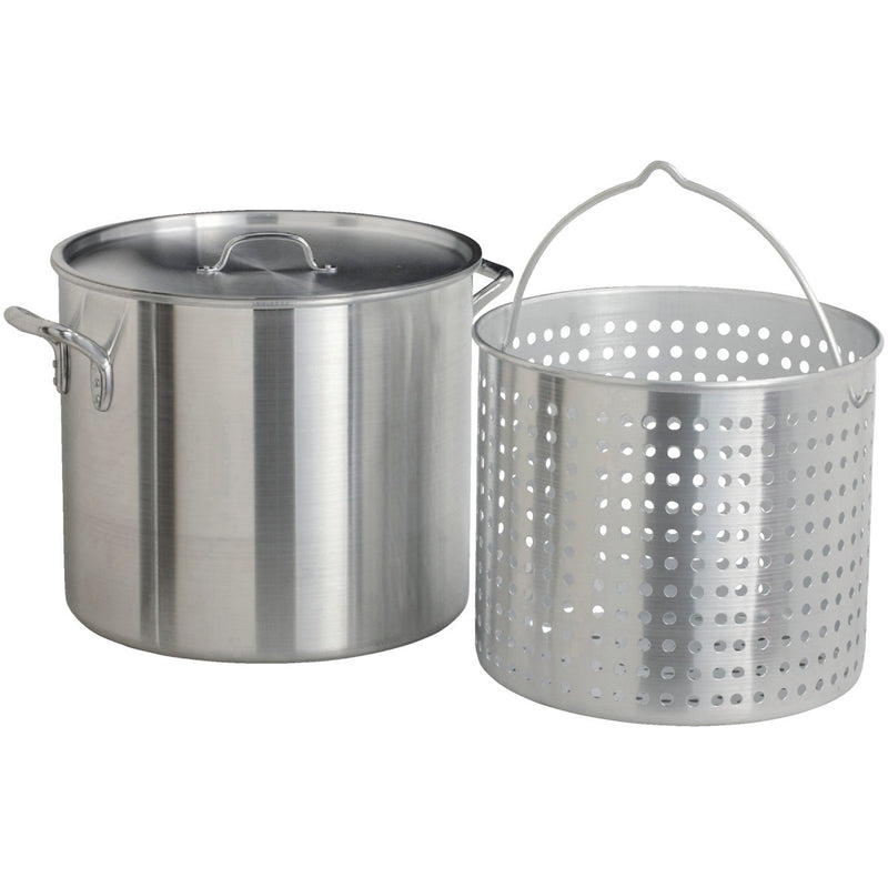 Fleur De Lis 80 Qt. Aluminum Stockpot, with 60 Qt. Strainer Basket