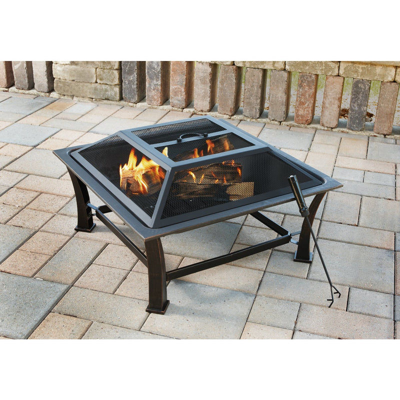 Outdoor Expressions 30 In. Antique Bronze Square Steel Fire Pit