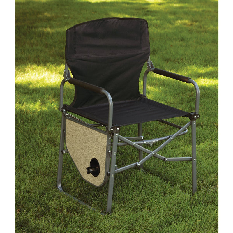 Outdoor Expressions Black Polyester Director Camp Folding Chair with Side Table