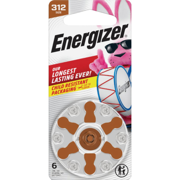 Energizer Size 312 Brown Tab Hearing Aid Batteries (6-Pack)
