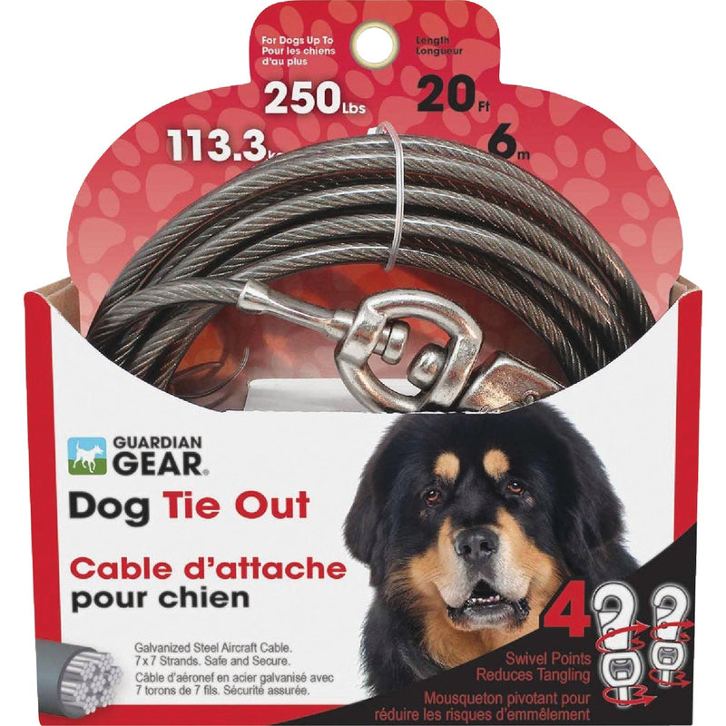 Boss Pet Guardian Gear XXL Dog Cable with Comfort Snap Dog Tie-Out, 20 Ft.