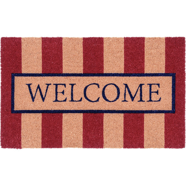 Natco Home 18 In. x 30 In. Coir Outdoor Doormat, Cheerful Red & White Welcome Stripes