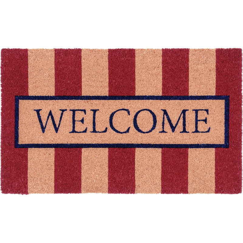 Natco Home 18 In. x 30 In. Coir Outdoor Doormat, Cheerful Red & White Welcome Stripes