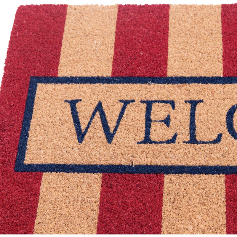 Natco Home 18 In. x 30 In. Coir Outdoor Doormat, Cheerful Red & White Welcome Stripes