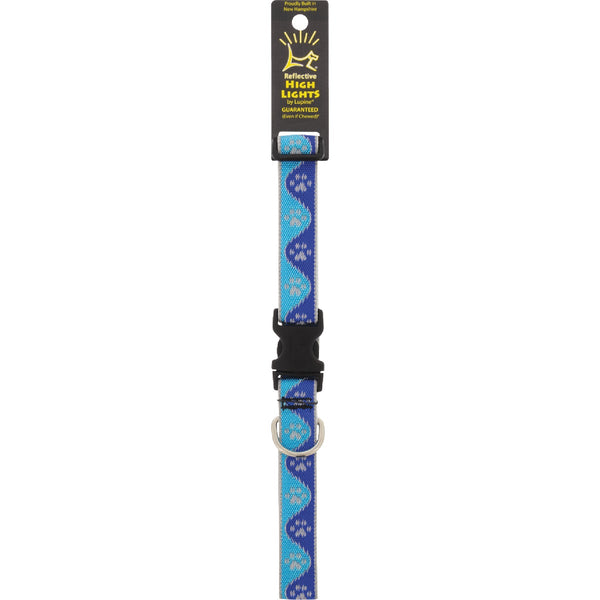 Lupine 1 In. Reflective Blue Paws Adjustable Dog Collar