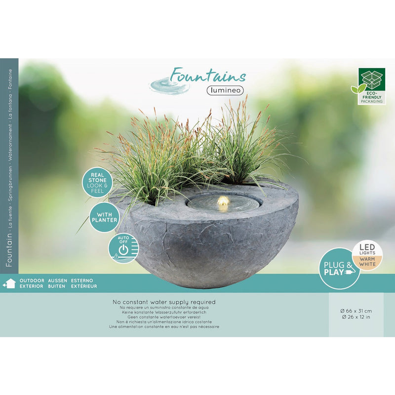 Lumineo Anthracite GRC Bowl Fountain with Planter