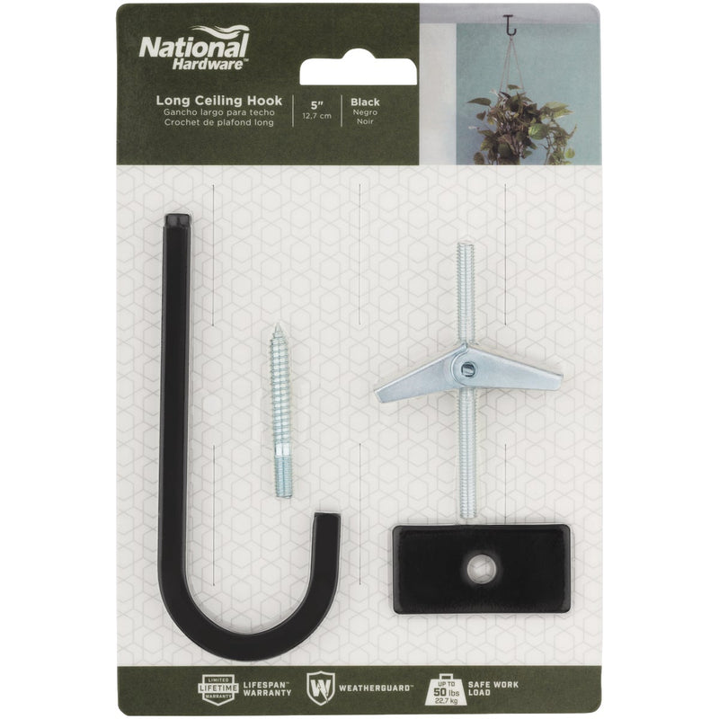 National 2647 5 In. Black Steel Long Ceiling Plant Hook