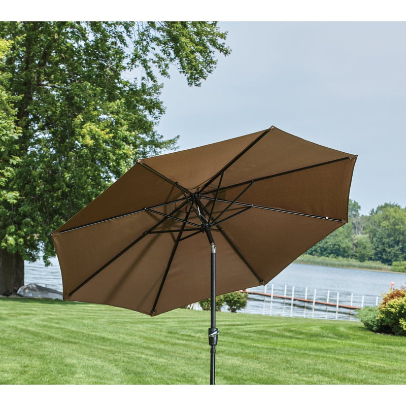 Outdoor Expressions 9 Ft. Aluminum Tilt/Crank Brown Patio Umbrella