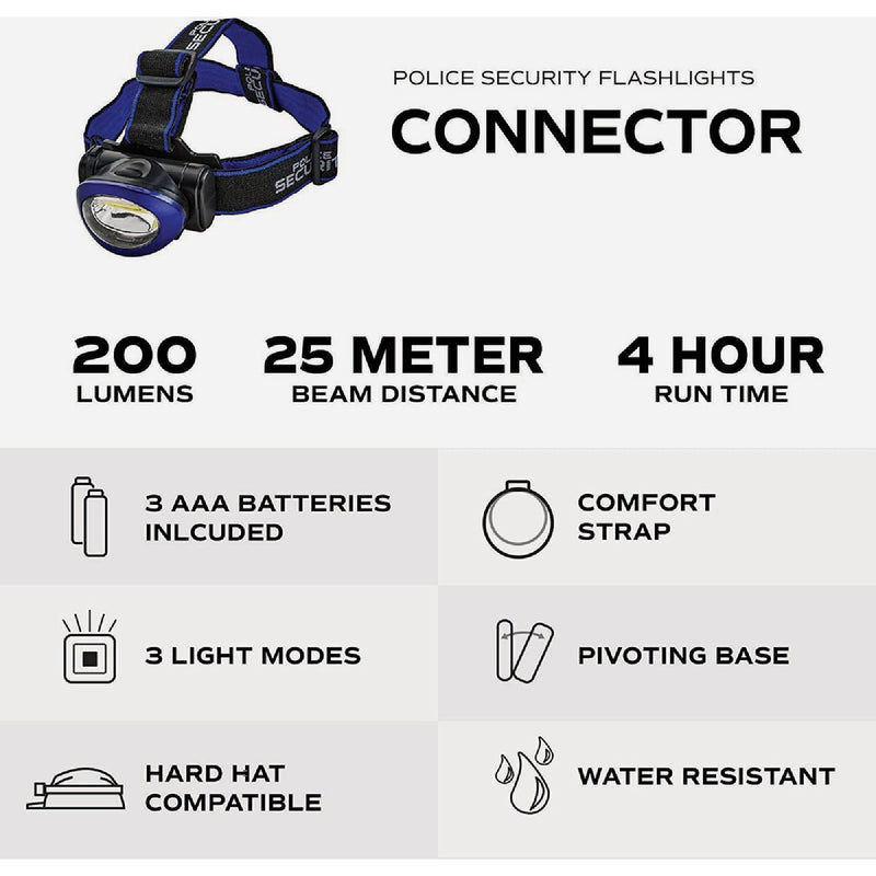 Police Security Connector 200 Lm. LED 3AAA Headlamp