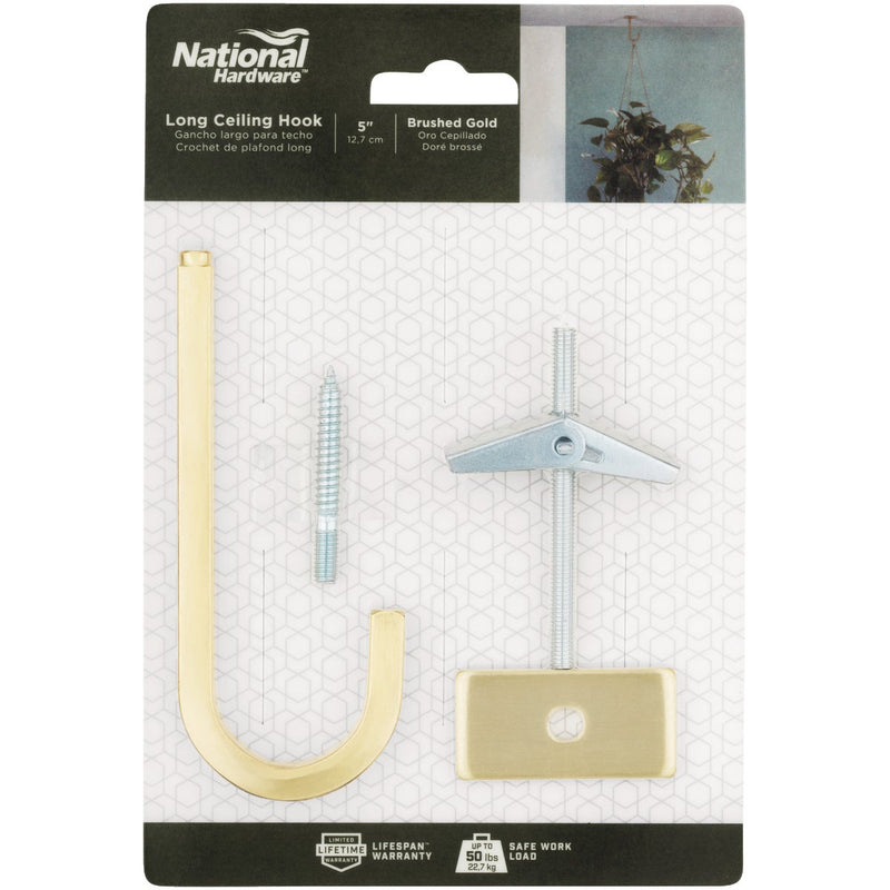 National 2647 5 In. Brushed Gold Steel Long Ceiling Plant Hook