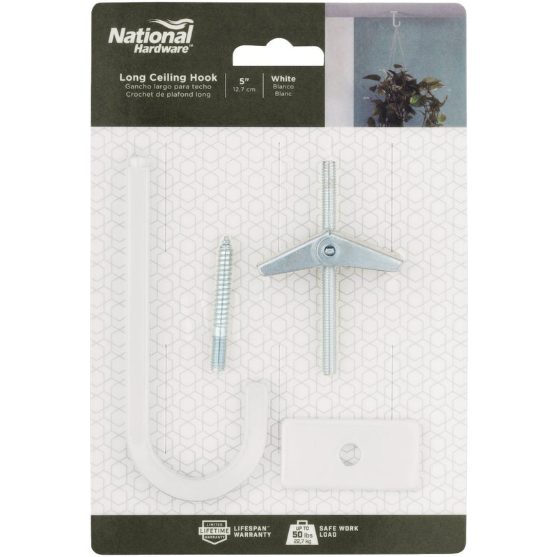National 2647 5 In. White Steel Long Ceiling Plant Hook