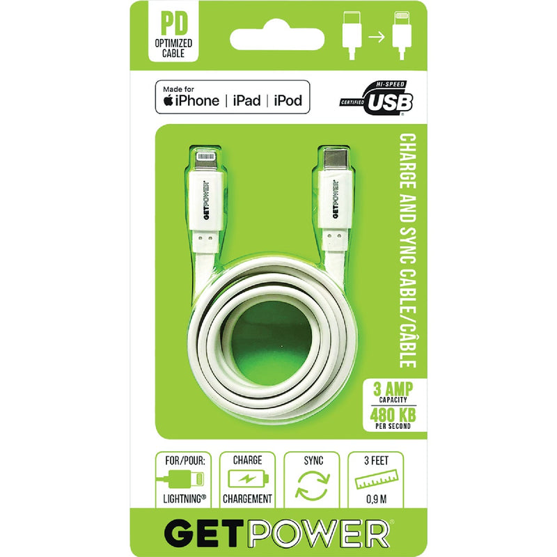 GetPower 3 Ft. USB-C to Apple MFI Certified Lightning Cable