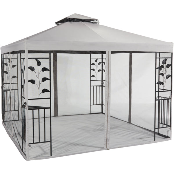 Outdoor Expressions 10 Ft. x 10 Ft. Gray & Black Steel Gazebo with Sides