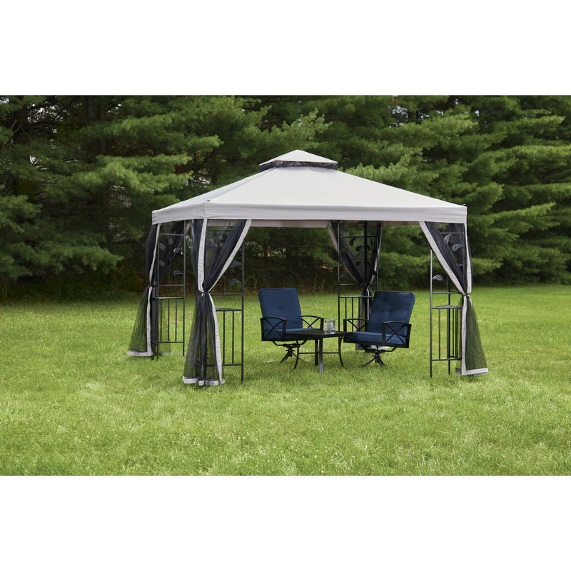 Outdoor Expressions 10 Ft. x 10 Ft. Gray & Black Steel Gazebo with Sides