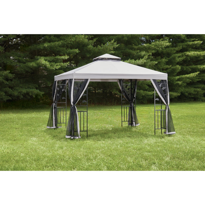 Outdoor Expressions 10 Ft. x 10 Ft. Gray & Black Steel Gazebo with Sides