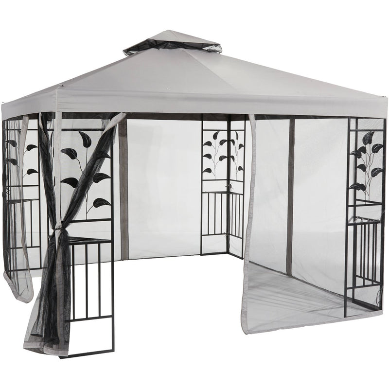 Outdoor Expressions 10 Ft. x 10 Ft. Gray & Black Steel Gazebo with Sides