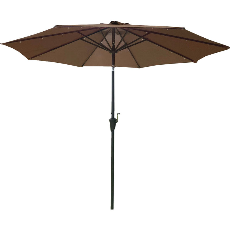 Outdoor Expressions 9 Ft. Aluminum Tilt/Crank Brown Patio Umbrella with Solar LED Lights