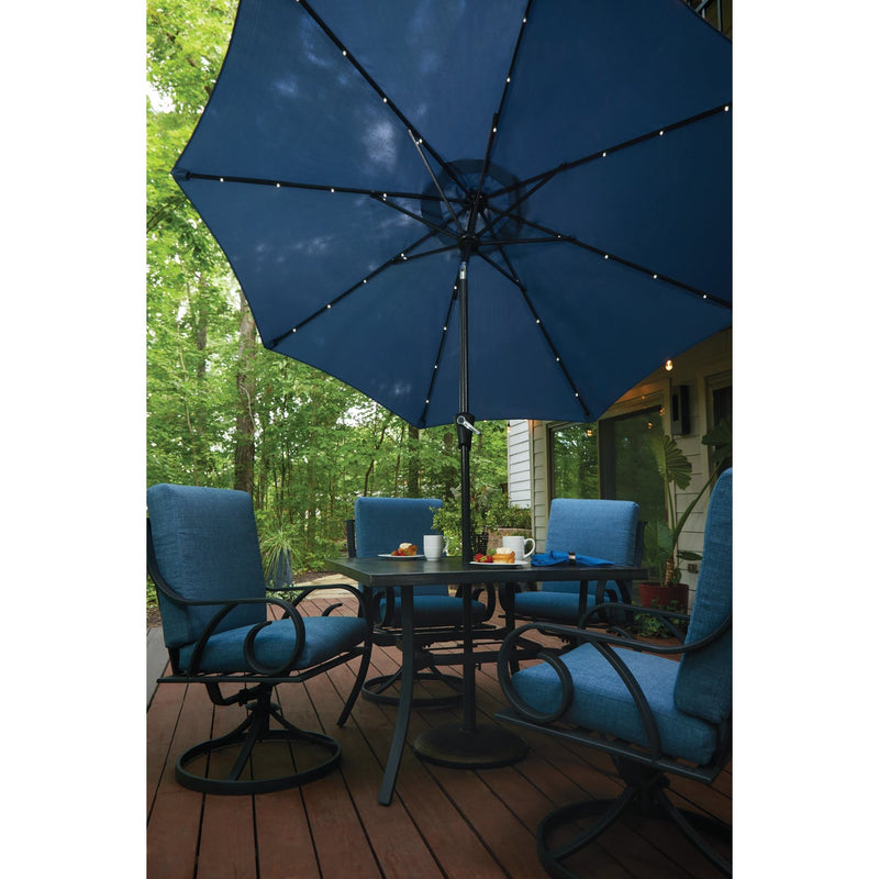 Outdoor Expressions 9 Ft. Aluminum Tilt/Crank Heather Blue Patio Umbrella with Solar LED Lights