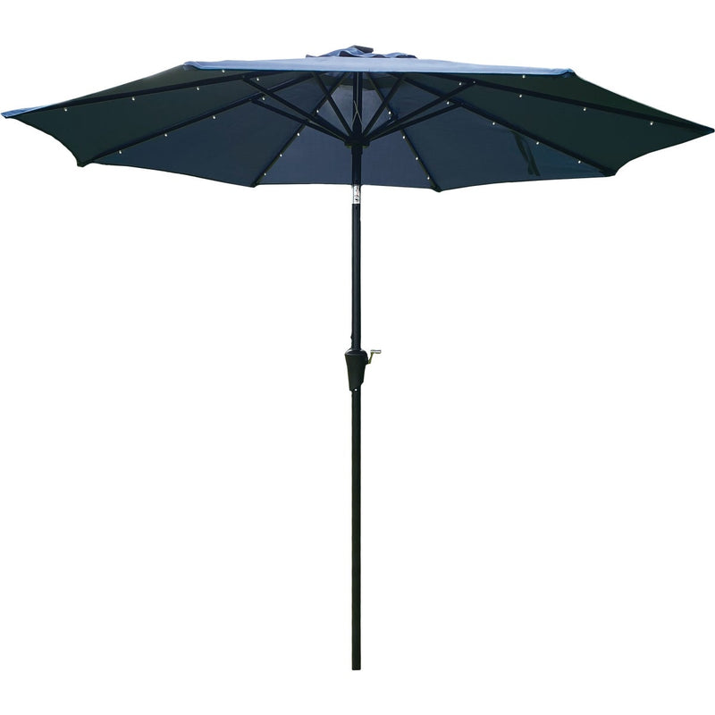 Outdoor Expressions 9 Ft. Aluminum Tilt/Crank Heather Blue Patio Umbrella with Solar LED Lights