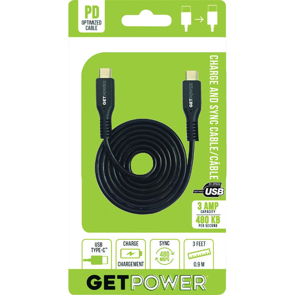 GetPower 3 Ft. USB-C to USB-C Cable