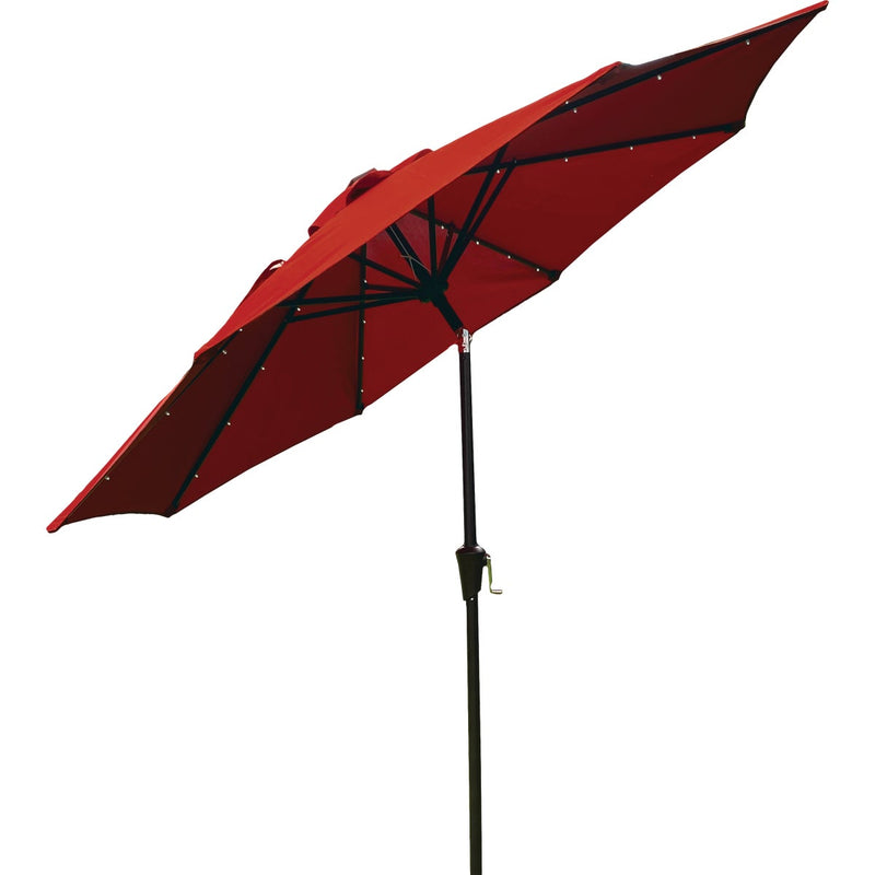 Outdoor Expressions 9 Ft. Aluminum Tilt/Crank Crimson Red Patio Umbrella with Solar LED Lights