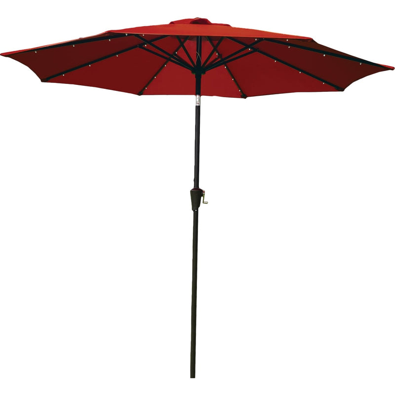 Outdoor Expressions 9 Ft. Aluminum Tilt/Crank Crimson Red Patio Umbrella with Solar LED Lights